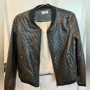 Black leather quilted jacket size XS